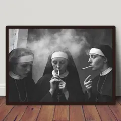 ヴィンテージ　ポスター　アート　修道女　タバコ　インテリア　リビング　玄関　キッチン　カフェ　玄関　部屋　ガレージ　オフィス　新生活　ミッドセンチュリー　北欧　レトロ　モダン