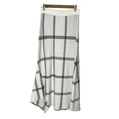 コムサイズム COMME CA ISM チェック柄 ニットスカート フレア アシンメトリー ロング 11 ホワイト