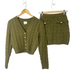 エイチ&エム H&M セットアップ ケーブルニットカーディガン ミニスカート タイト 金ボタン 長袖 XS カーキ