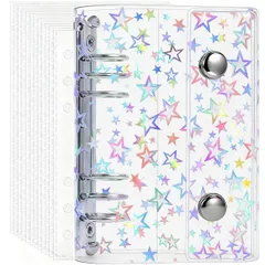 【送料無料】シール帳 A6 バインダー 女の子 はがせる 透明ファイル 3Dシール対応 バインダー＆シール台紙 3層構造 (A6 +星柄)