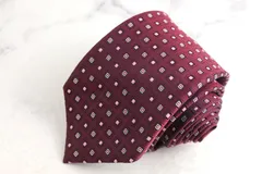フェアファクス ブランドネクタイ 小紋柄 スクエア柄 格子柄 シルク 日本製 PO メンズ レッド FAIRFAX 【中古】