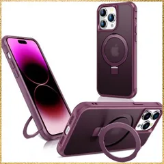 ☆彡送料無料でお届け☆彡Size:iPhone 15 Pro Max_Color:ワインレッド 360スタンド iPhone 15 Pro Max ケース MagSafe対応 マグネット搭載 半透明 アイフォン15プロマックス スマホカバー 隠しリンク付き 3