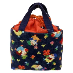FEILER(フェイラー) ハンドバッグ - ダークネイビー×オレンジ×マルチ 花柄/小人