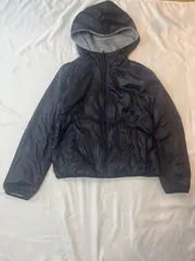 【223677】UNIQLO ユニクロ  リバーシブルフリース　アウター　フーディー　ジップアップ　ナイロン生地+ボア系　S メンズ  ・ グレー/濃紺系