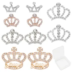 新品 SUNNYCLUE 10個5種 クラウン王冠ラインストーン合金ティアラクリスタルガラスビーズ小さなクラウン冠形ネックレスライトゴールドハンドメイド透かしキラキラダイヤ型ガラスストーンビーズキーホルダーアクセサリーパーツメタルパーツブラス合金チャームアクセ
