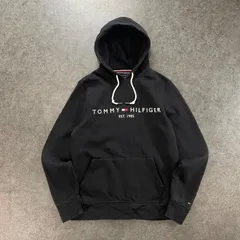 TOMMY HILFIGER トミーヒルフィガー ロゴフーディー パーカー スウェット プルオーバー ロゴ刺繍 ブラック 黒