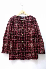 【224920】Talbots タルボット  ノーカラー ツイードジャケット  XS ブラウン×ピンク