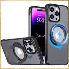 ☆彡送料無料でお届け☆彡Size:iPhone 15 Pro Max_Color:ブラック iPhone 15 Pro Max 用 ケース 【多機能360°回転 スタンド】【MagSafe対応・隠しスタンド】丸型スタンド付き 半透明 マグネット搭載 ワイアレス