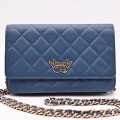 CHANEL シャネル マトラッセ ダブルピース ココマーク ネイビー ゴールド金具 ラムスキン チェーンウォレット ショルダーバッグ