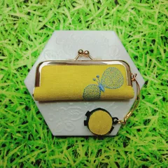 ミナペルホネン✨choucho　ちょうちょ　イエロー✨朱肉付　がま口　印鑑ケース