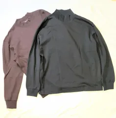 【224377】UNIQLO ユニクロ  モックネックTシャツ　2枚セット　長袖　スウェット　コットン・ポリ混　L メンズ  ・ ブラック/ワイン