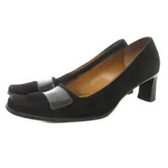 グッチ GUCCI パンプス ヒール スクエアトゥ スエード ロゴ 37 黒 ブラック /GV
