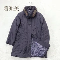 着楽美（チャーミー）中綿コート　ペイズリー柄　サイズ9R（M相当）／ラビットファー襟付き　エレガント