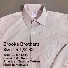 【15 1/2-32】Brooks Brothers ワイドカラーシャツ / Supima Cotton / Non-Iron Classic Fit ストライプ L相当 メンズ