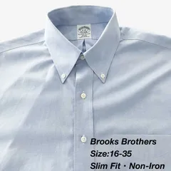 【16-35】Brooks Brothers ボタンダウンシャツ / Non-Iron Slim Fit ブルー ポロカラー The Original Polo Shirt メンズL相当
