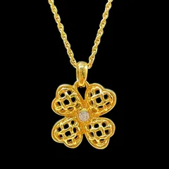 希少 Yves Saint Laurent YSL イヴ サンローラン クローバーモチーフ 四つ葉 ラインストーン ネックレス ペンダント YSLロゴ刻印 ゴールド ジュエリー ヴィンテージ