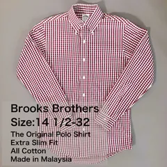 【14 1/2-32】Brooks Brothers ボタンダウンシャツ / Extra Slim Fit チェック バーガンディー×ホワイト S相当 メンズ
