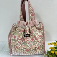 【ハンドメイド】花柄 保温保冷　　　　　　　　　　　巾着トートランチバッグ
