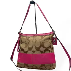 良品　COACH コーチ　2way ショルダーバッグ　キャンバス　レザー　ピンク