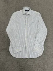 (15 5/39) ポロラルフローレン スリムフィット ネイビー ストライプ コットン シャツ