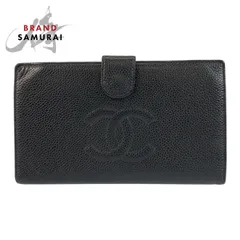 美品 CHANEL シャネル ヴィンテージ ココマーク ブラック 黒 ゴールド金具 キャビアスキン 折財布 がま口 コンパクトウォレット 505145【中古】