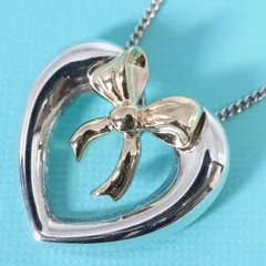 極美品 ティファニー コンビ リボン ハート ペンダント K18/25-2976
