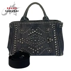 PRADA プラダ ビジュー カナパ 三角ロゴプレート ネイビー ブルー デニム トートバッグ ショルダーバッグ 2way レディース 506188【中古】