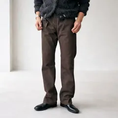 メンズ ストライプ ロング丈 ストレートフィット 生デニム ジーンズ