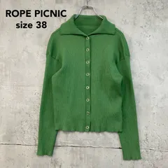 美品 ROPE PICNIC ロペピクニック ビック衿ボタンカーディガン 38 グリーン 緑 長袖 リブニット セーター 洗える ウォッシャブル 襟付き カジュアル きれいめ 大人可愛い 羽織り トップス GDK-12060-A ★ ◆■