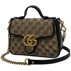 グッチ GUCCI GGマーモント ハンドバッグ 2WAY チェーン ショルダーバッグ ハンドバッグ GGキャンバス ブラウン 583571 レディース 【中古】