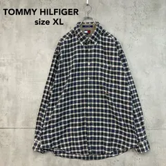 TOMMY HILFIGER トミーヒルフィガー チェック シャツ 長袖 ボタンダウン 刺繍 ロゴ 紺 緑 白 XLサイズ コットン100% オーバーサイズ ビッグシルエット ゆるだぼ フラッグロゴ 90s 00s ヴィンテージ 古着 ★ ■◇