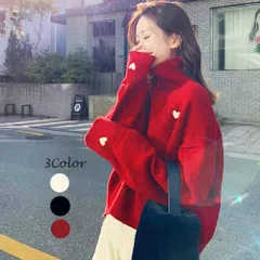 【日本倉庫即納】 ニットセーター ハイネック ハート柄