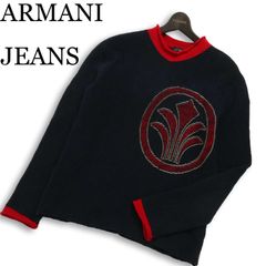 イタリア製★ ARMANI JEANS アルマーニ ジーンズ 通年 コットン セーター プルオーバー ニット Sz.L メンズ 紺 ネイビー