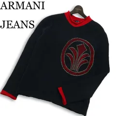 イタリア製★ ARMANI JEANS アルマーニ ジーンズ 通年 コットン セーター プルオーバー ニット Sz.L メンズ 紺 ネイビーのサムネイル