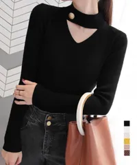 【日本倉庫即納】 チョーカー風ニット 着やせ トップス