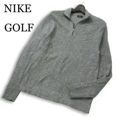NIKE GOLF ナイキ ゴルフ 秋冬 ウール100％★ ロゴ刺繍 ニット セーター ハーフジップ プルオーバー Sz.M メンズ 灰 グレー