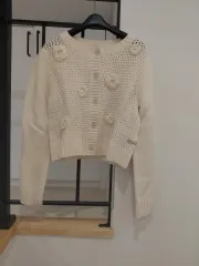 アイボリー フラワー クロシェ ニット カーディガン