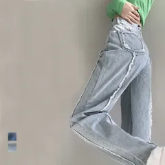 【日本倉庫即納】 デニム ワイドパンツ ハイウエスト 脚長
