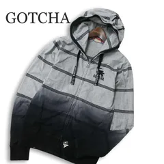 GOTCHA ガッチャ 通年 ロゴ★ グラデーション ボーダー フルジップ パーカー Sz.M メンズ 灰 グレー サーフ