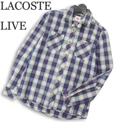 【美品】LACOSTE LIVE ラコステ ライブ 通年 ロゴ★ チェック柄 長袖 ワーク シャツ Sz.40 メンズ
