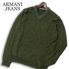 ARMANI JEANS アルマーニ ジーンズ 秋冬 ウール★ ロゴ Vネック ニット セーター Sz.L メンズのサムネイル