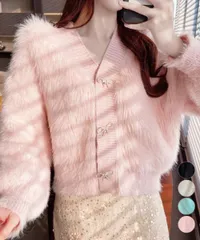 【日本倉庫即納】 韓国風ふわふわシャギーニットカーディガン