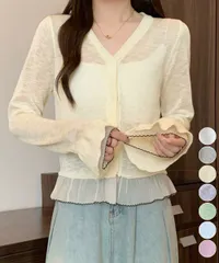 【日本倉庫即納】 ニットカーディガンフリル裾ニットトップス