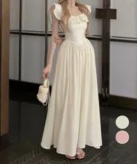 【日本倉庫即納】 フリル付きワンピース ノースリーブワンピ