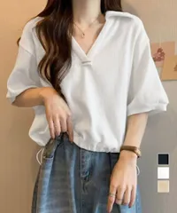 【日本倉庫即納】 Vネックポロ襟カットソー レディース夏服