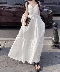 【日本倉庫即納】 キャミワンピースVネックロングワンピース