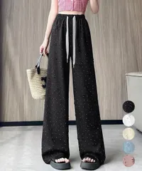 【日本倉庫即納】 キラキラビジューワイドパンツダメージ加工