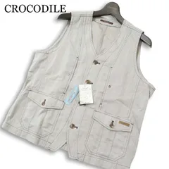 【新品 未使用】 CROCODILE クロコダイル 春夏★ 織り柄 ジレ ワーク ベスト  Sz.M メンズ　グレー