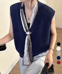 【日本倉庫即納】 Vネックニットベストスカーフ付き 韓国風