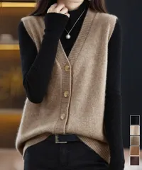 【日本倉庫即納】 Vネックニットベストレディースニットジレ